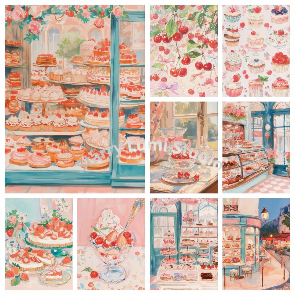 Kitchen Bakery - DIY ダイヤモンドアート絵画キット ケーキ ベーカリー カフェ ピンク