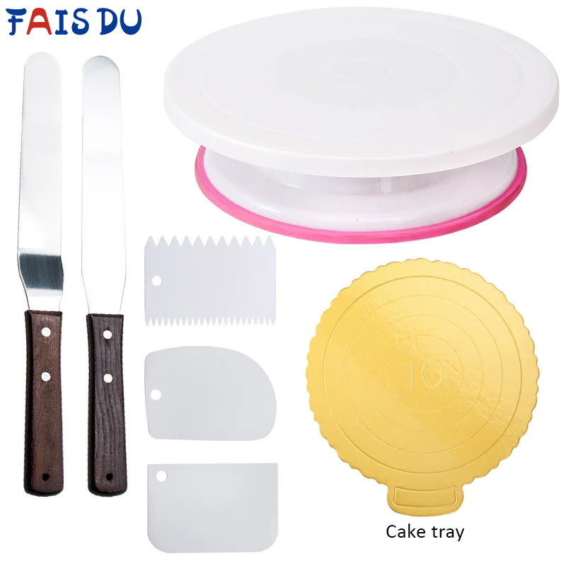Kitchen Baking Table - Fais-プラスチックケーキターン、回転ケーキプラスチックフォイル、ペストリー装飾スタンド、回転可能なテーブル、ディパンベーキングツール、セットあたり6個
