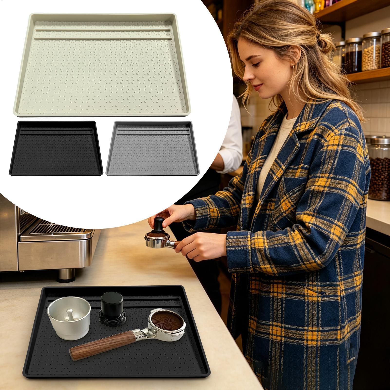 Kitchen Baking Station - コーヒー粉キャッチャートレイ 耐熱シリコンマット コーヒータンパーステーション キッチンオーガナイザー 滑り止めベーキングトーストキャッチパッド