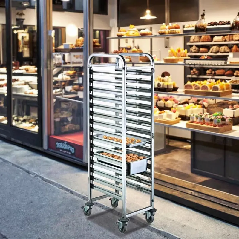 Kitchen Baking Cart - ステンレス製ヘビーデューティー4輪GNパン台車 ベーカリー冷却パン台車 食品ベーキングトレイカート ファストフードキッチン設備