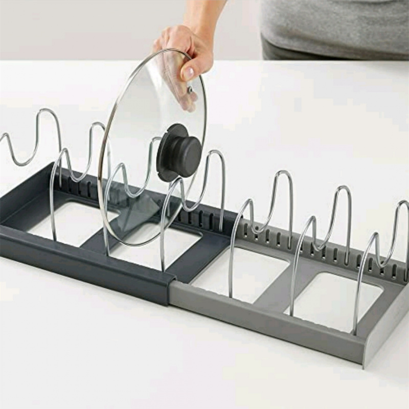 Kitchen Baking Drawer - 鍋、フライパン、蓋、ベーキングトレイ用の調整可能・拡張可能なキッチン引き出しオーガナイザー