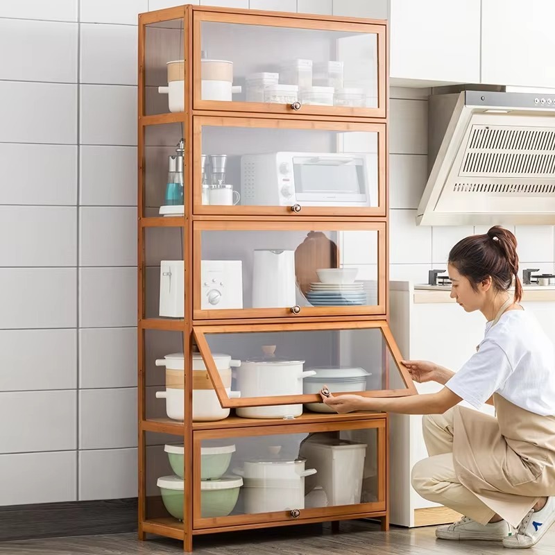 Kitchen Baking Cart - キッチンカート マンゴーウッド 調節可能な収納キャビネット キューブ型ベーキングラック 地下収納ラック