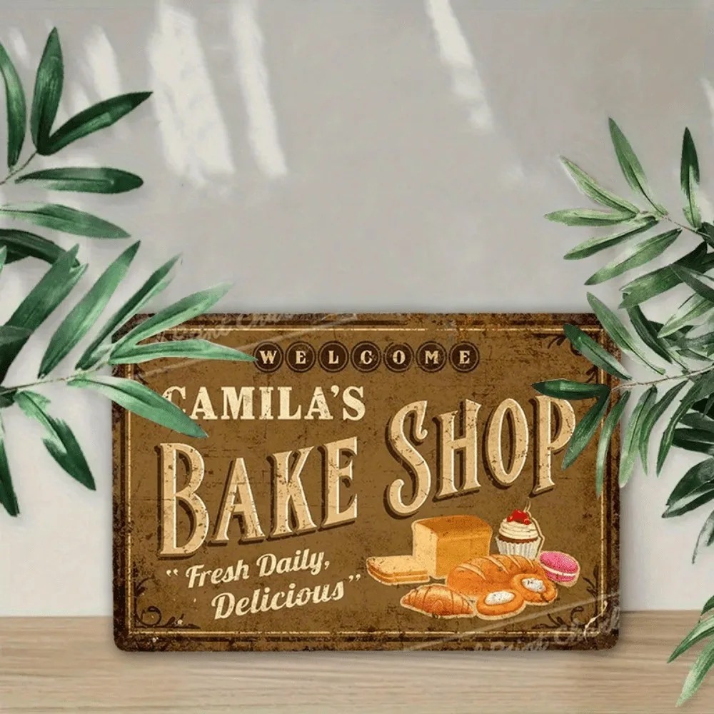 Kitchen Baking Wall Art - CIFbuy ヴィンテージ カミラのベーカリーショップ アルミメタルサイン、パーソナライズされた8x12インチ キッチンホームウォールアート（装飾用のみ）