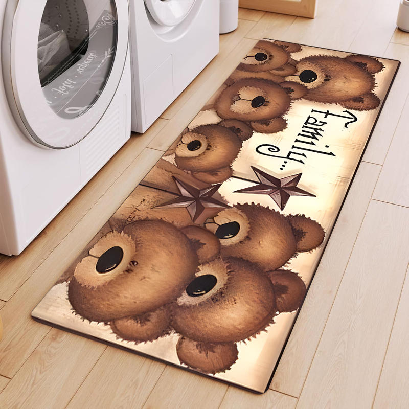 Kitchen Living Baking Mats - 赤いチェック柄の縁取りが施された漫画風ベーキング用品用滑り止めフェルトランナーラグ、耐摩耗性キッチンロングフロアマット