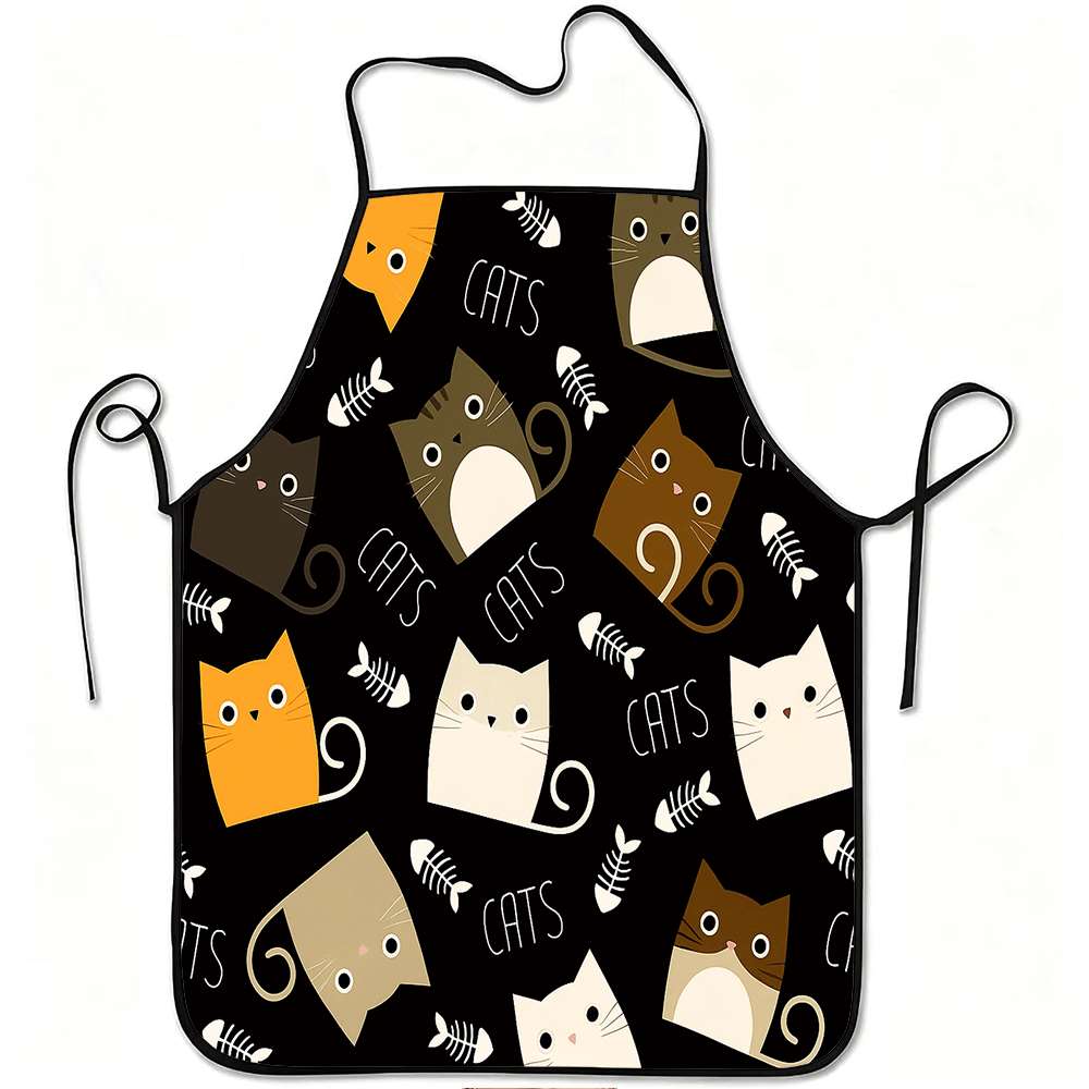 Kitchen Baking Ideas - 楽しい漫画風エプロン1枚、かわいい猫と魚の骨のレトロデザイン、ユニセックス、工芸、ベーキング、絵画、キッチンや家庭の掃除、家庭料理、シェフ、ウェイター、カフェ、バーベキューレストラン用エプロンに最適、21。 7× 28. 7インチ、家族や友人への完璧なホリデーギフトアイデア