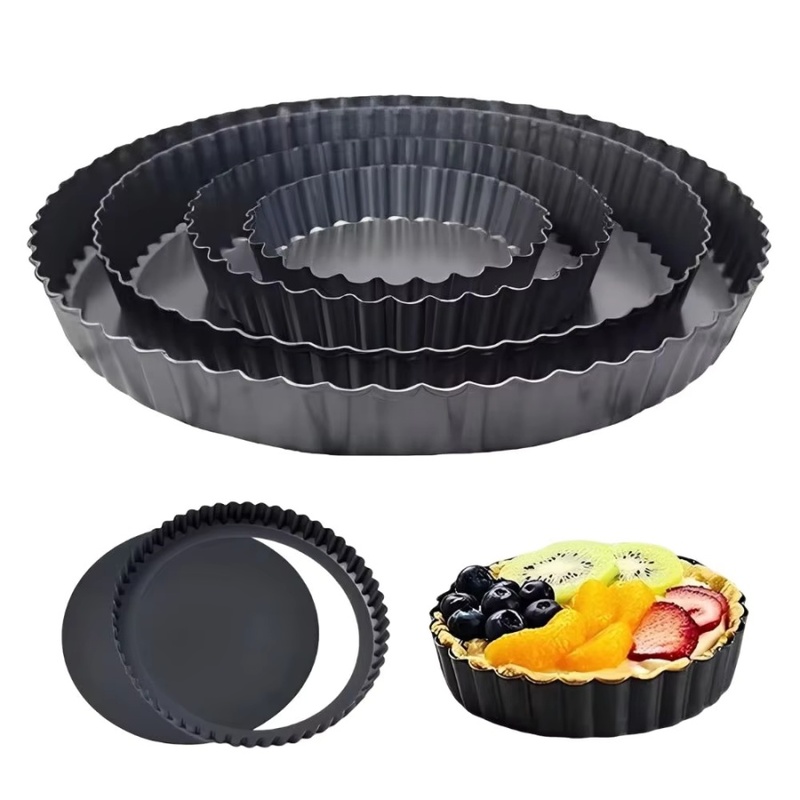 Kitchen Bakery - 1個入り 取り外し可能な底面溝付きタルトパン ノンスティック炭素鋼キッシュパイ型 波型エッジベーキングトレイ フルーツケーキ キッチンオーブン用