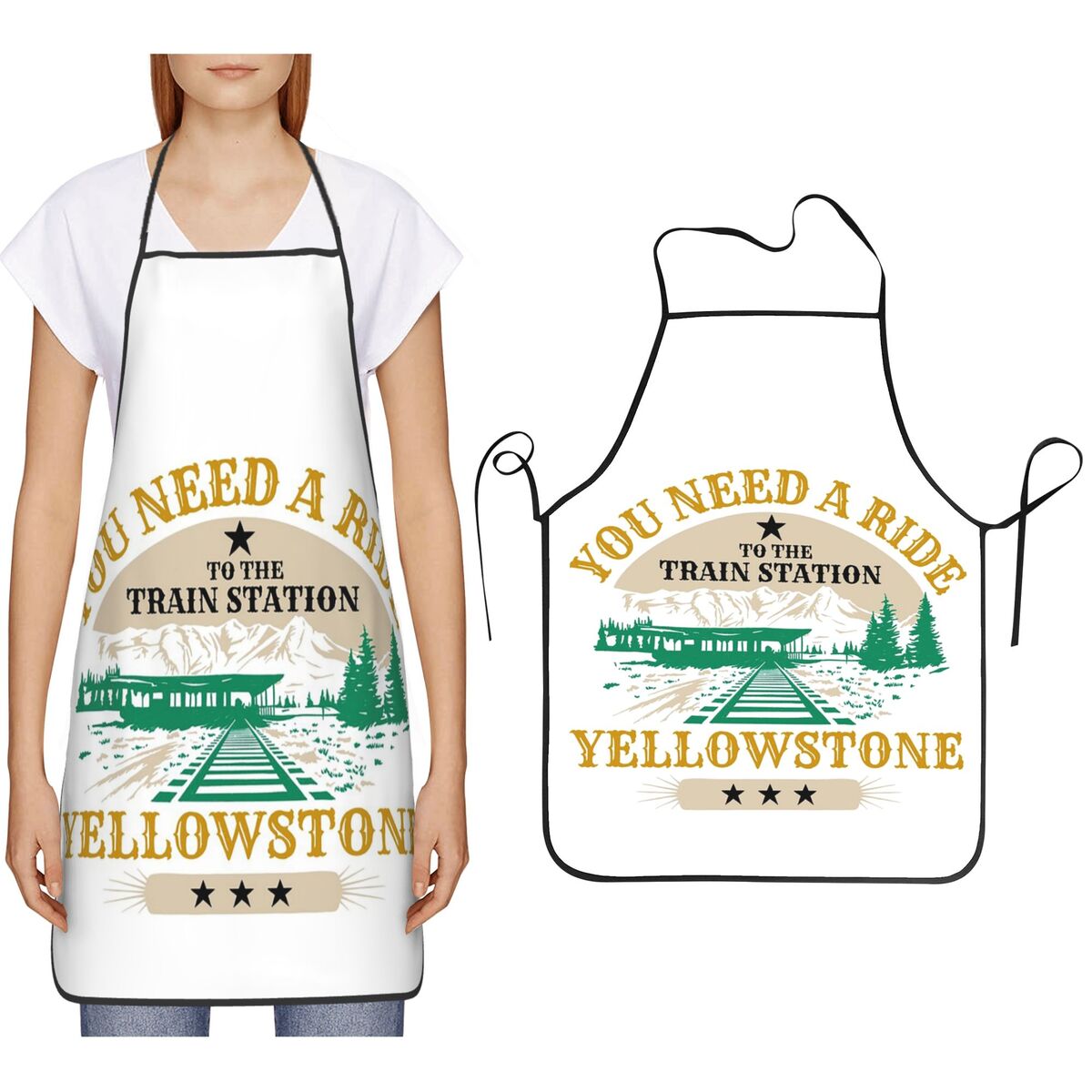 イエローストーン 鉄道駅への乗り物が必要です エプロン シェ - Kitchen Baking Station のレビューと価格