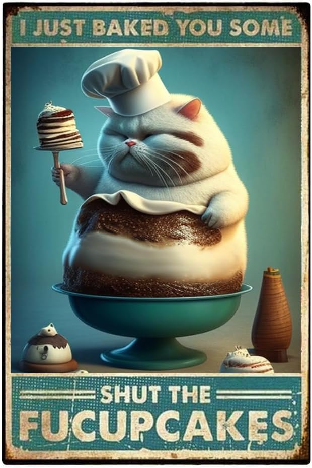 猫のブリキ看板、I Just Baked You Some  - Kitchen Baking Wall Art のレビューと価格