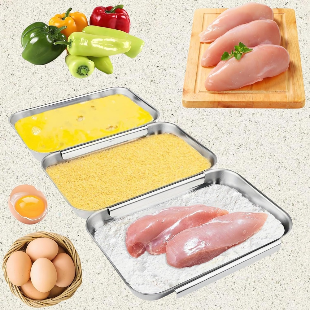 3個セット ステンレス製調味料トレイセット 正方形フードサー - Kitchen Baking Station のレビューと価格